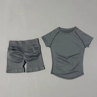 2 Pcs HISTELLO Sports Gym Sets Short Sleeve Seamless Yoga Clothing Fitness Set Women Workout Running Sports Short Leggings Suit Quick Pick Grocers