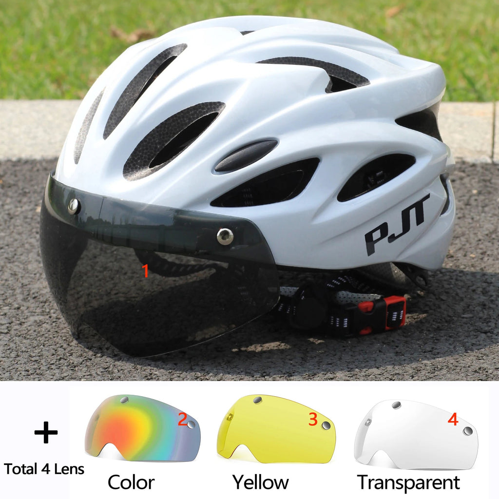 PJT Ultra-Light Magnetic Goggles Bicycle Helmet Lightweight PC Shell & EPS Foam Construction Cycling Helmet MTB Bike Helmet Quick Pick Grocers