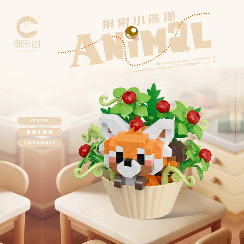 Cute dessert small animals potted bouquet cartoon doll panda puppy building block ornament children toys gift Quick Pick Grocers