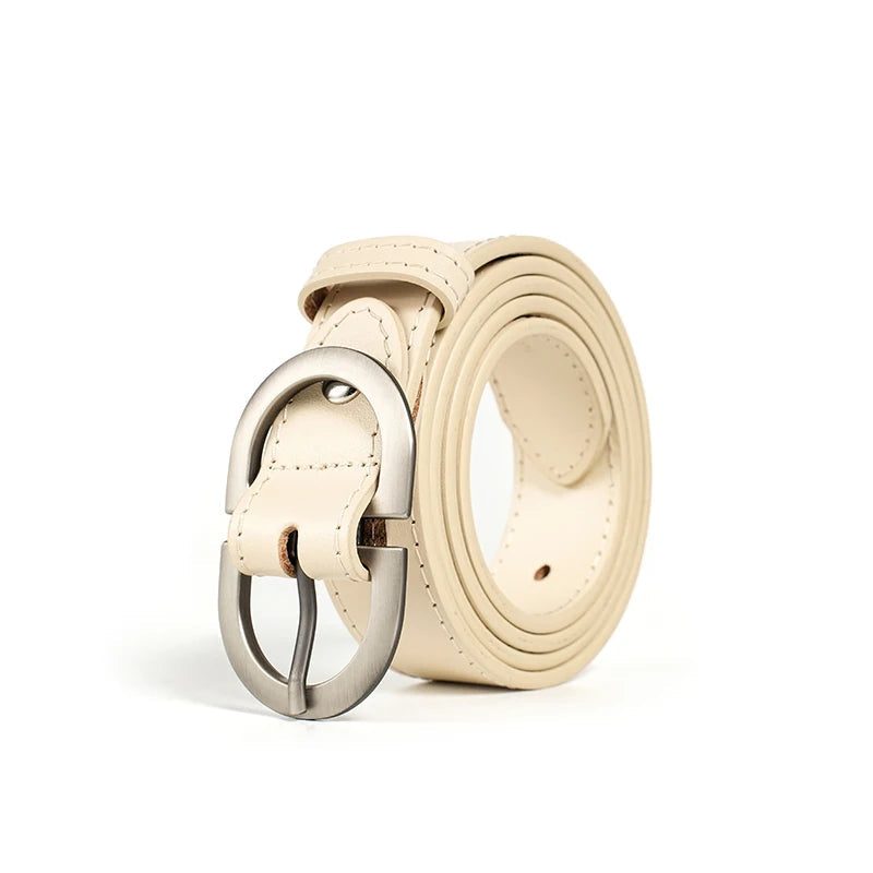 BEAUTODAY Belt Women Genuine Cow Leather Metal Oval Buckle Retro Simple Solid Ladies Jeans Dress Waistband Handmade 91012 Quick Pick Grocers