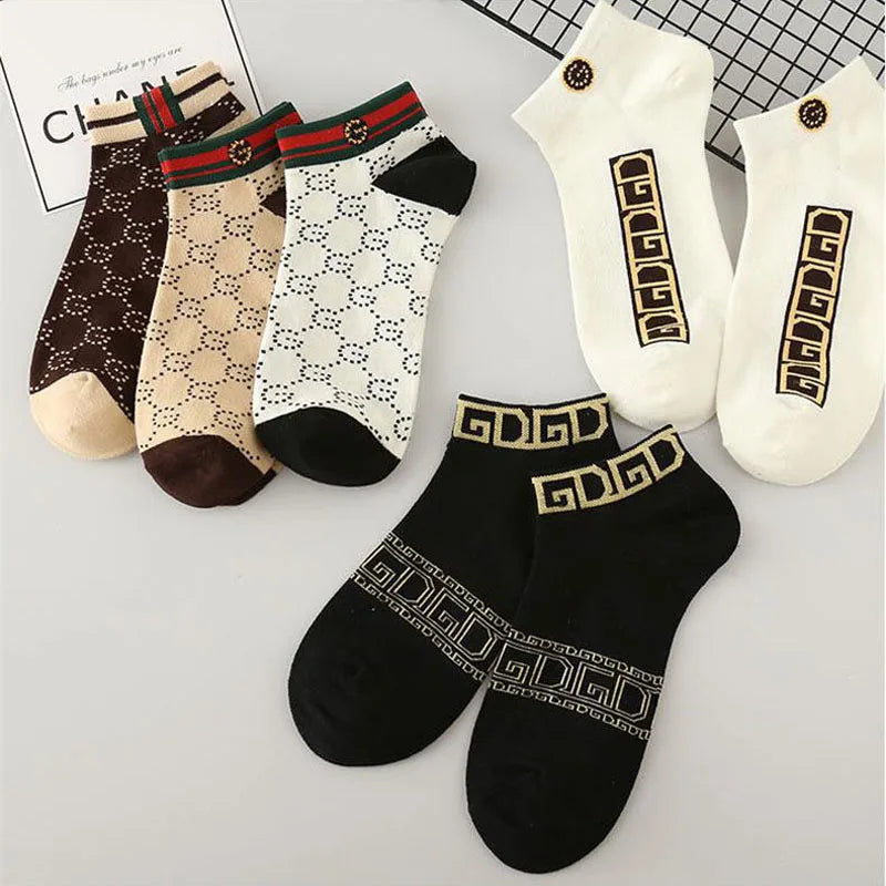 5/10/20 Pairs Winter Socks Men Short Breathable Luxury Socks Designer Brand Low-Cut Fashion Trendy Ankle Socks Geometric Pattern Quick Pick Grocers