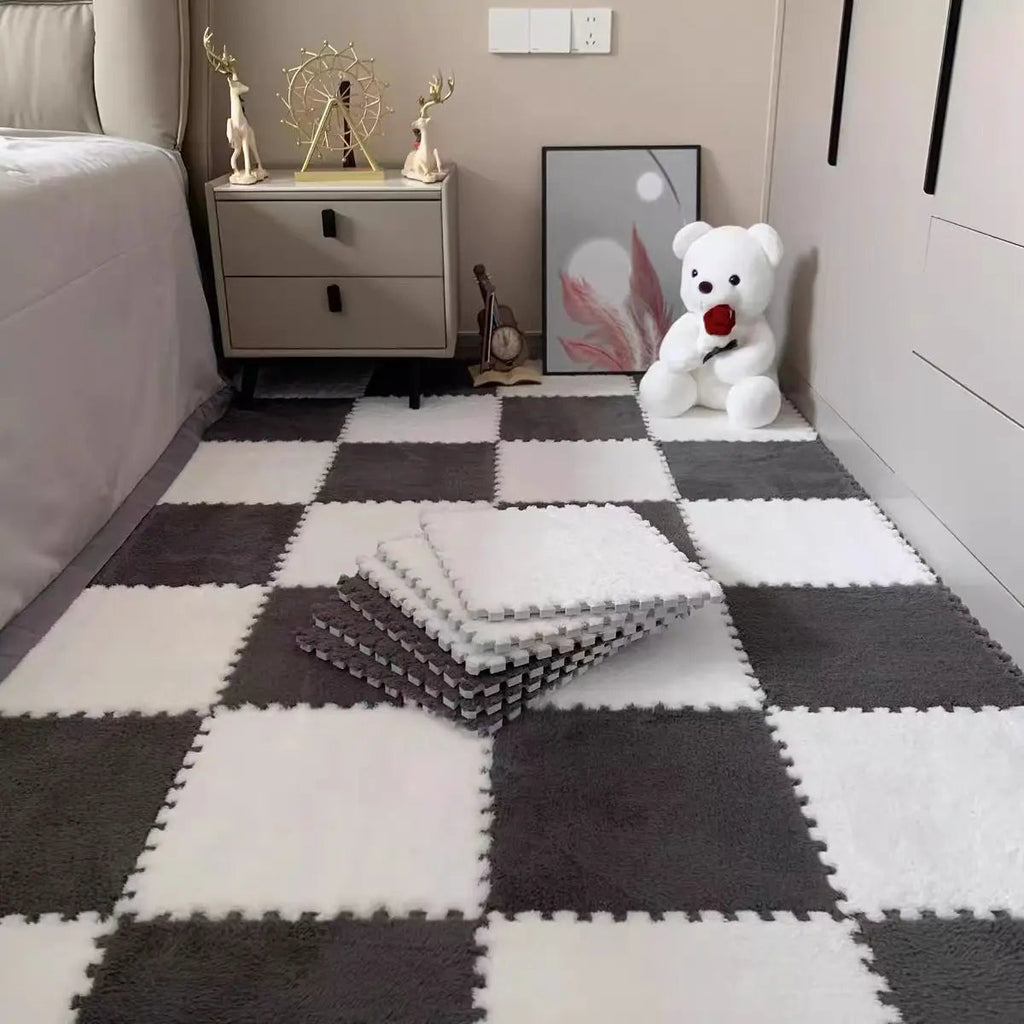10Pcs 30*30CM Creative Plush Puzzle Foam Floor Mat Puzzle Carpet Warm Playmat Interlocking Exercise Tiles Fluffy Area Rugs Quick Pick Grocers