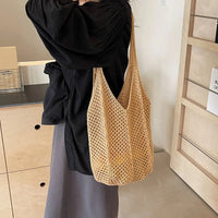 Women Knitting Shoulder Bag Large Capacity Knitting Underarm Bag Solid Crochet Tote Handbag Summer Mesh Beach Bag Hobo Bag Econic Blanks