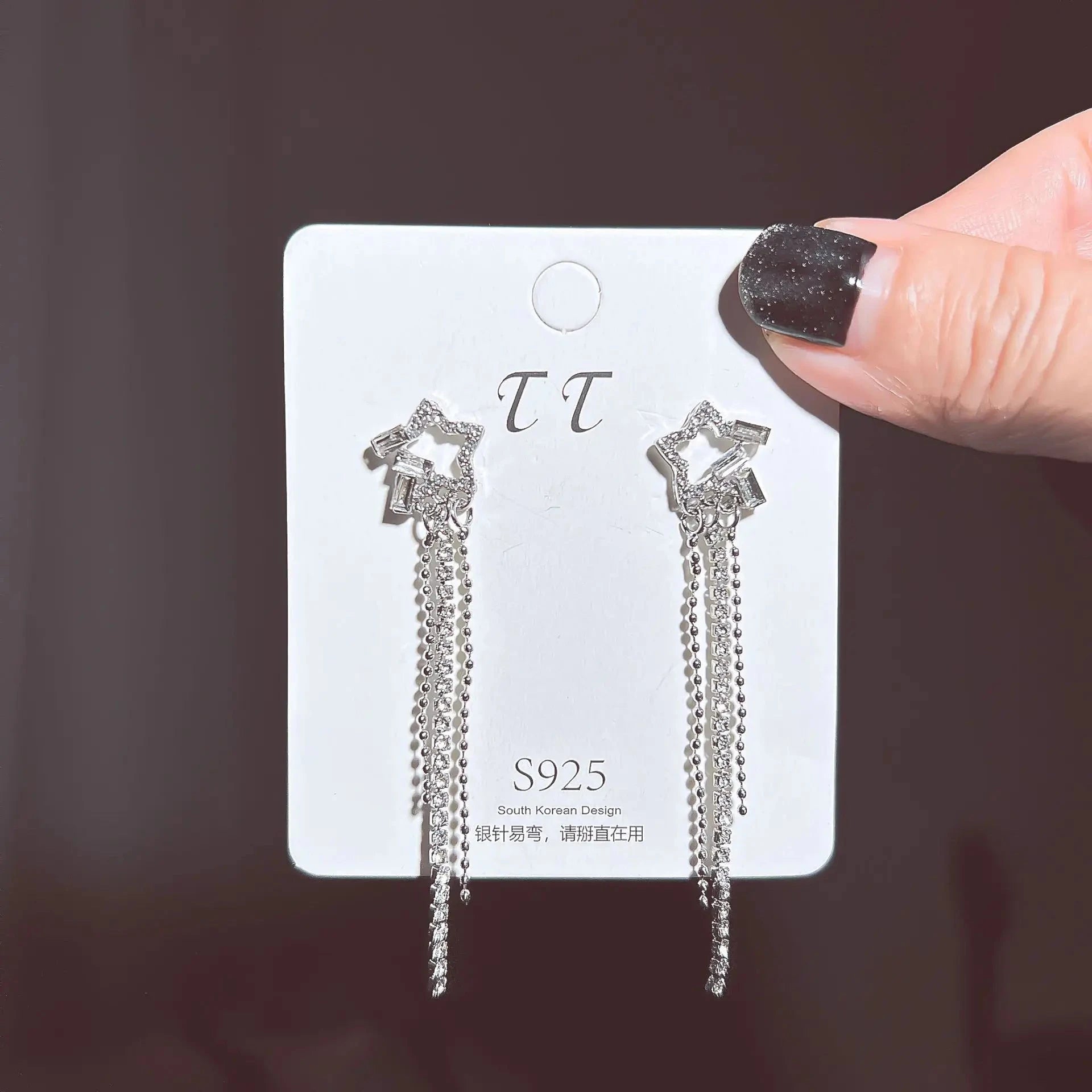 2024 New Simple Stars Tassel Earrings for Women Korean Charm Delicate Shiny Rhinestone Drop Earring Fashion Wedding Gift Jewelry Econic Blanks