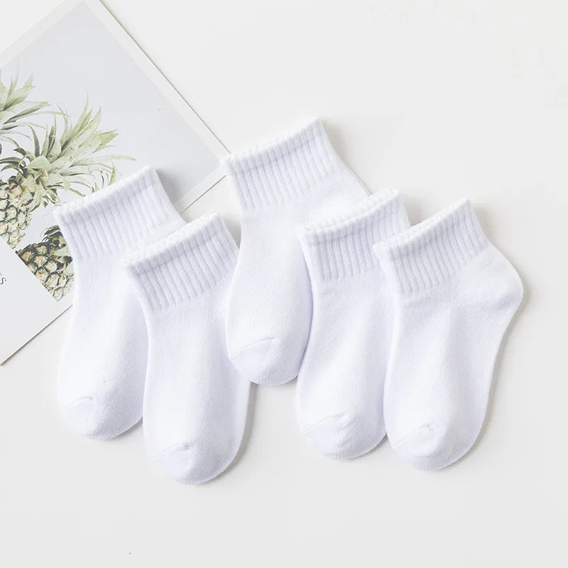 5 Pairs/Lot 2023 New Summer Children Socks Cotton Kids Fashion Black White Gray For 1-12 Years Teen Student Baby Girl Boy Socks Quick Pick Grocers