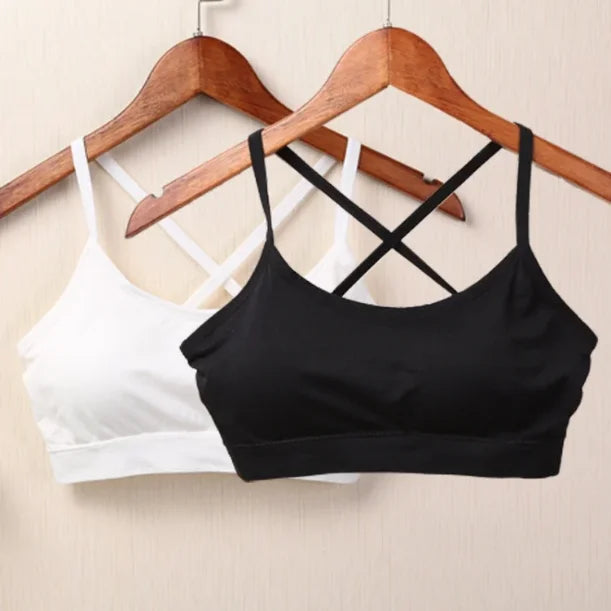 Sports Underwear Women Yoga Fitness Seamless Crop Top Wide Letter Straps Comfortable Workout Activewear Back Without Underwire I Quick Pick Grocers