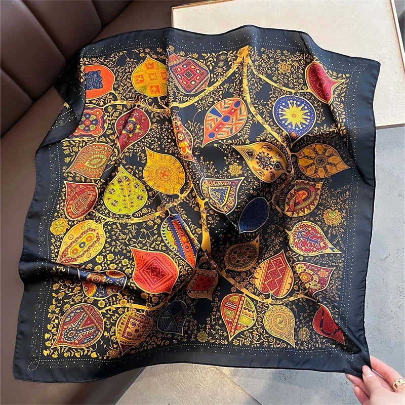 2025 Silk Shawl Print Headscarf Cat Hair Wrap Neckerchief Female Satin Square Scarf For Women Headband Foulard Hijab Bandana Quick Pick Grocers