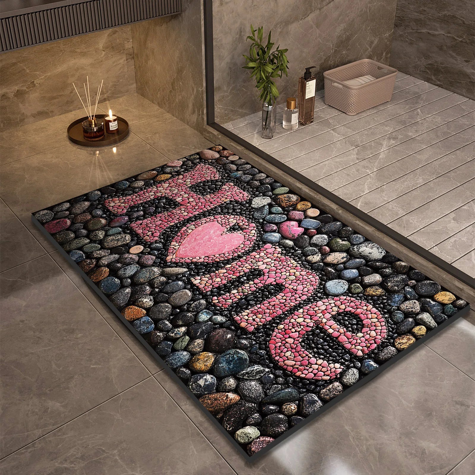 Stone Design Diatomite Bath Mat Bathroom Non-slip Shower Foot Mats Absorbent Quick Dry Toilet Rugs Carpet Doormat Washable Quick Pick Grocers