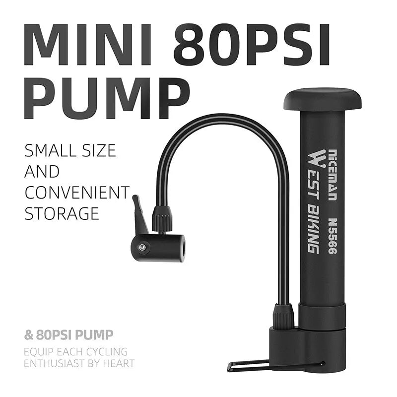 WEST BIKING MTB Bicycle Pump 80 PSI Bike Manual Air Pump Balloon Tire Inflator Schrader Valve Floor Pump Cycling Accesories Quick Pick Grocers