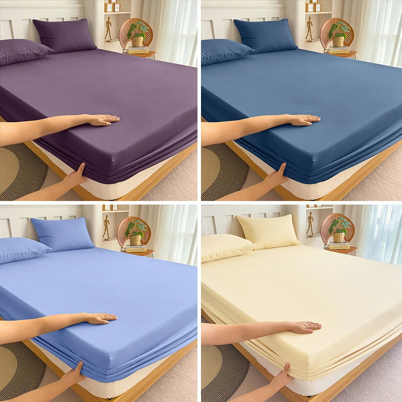 High Quality Fabric Fitted Sheet With Elastic Band Solid Color Mattress Sheet for King Queen Bed 150x200 180x200 200x220cm 1PC Quick Pick Grocers