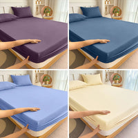 High Quality Fabric Fitted Sheet With Elastic Band Solid Color Mattress Sheet for King Queen Bed 150x200 180x200 200x220cm 1PC Quick Pick Grocers