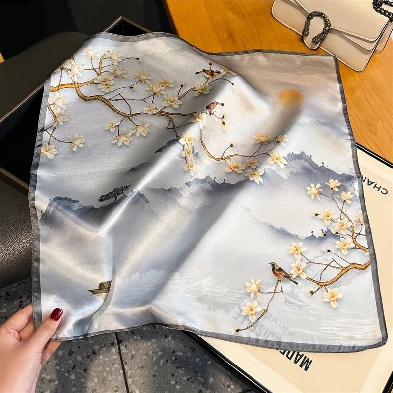 2025 Fashion 100% Real Silk Scarf 53cm Square Bandelet Women's Silk Temperament Small Scarf Neck Decorative Wrap Printed Scarves Quick Pick Grocers