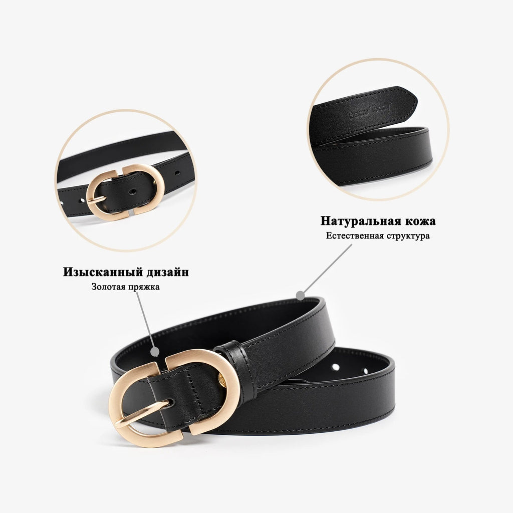 BEAUTODAY Belt Women Genuine Cow Leather Metal Oval Buckle Retro Simple Solid Ladies Jeans Dress Waistband Handmade 91012 Quick Pick Grocers