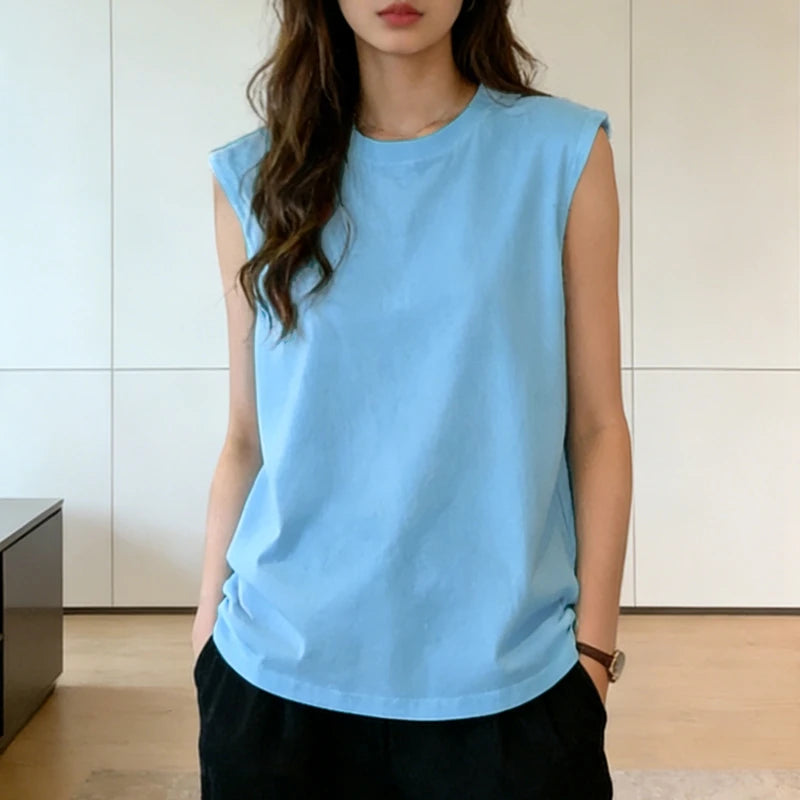 Woman Loose Sleeveless Tank Top Summer Casual Vest Basic Daily T-shirt Sweet Style Suitable For Students Stretchy Soft Lady Wear Quick Pick Grocers