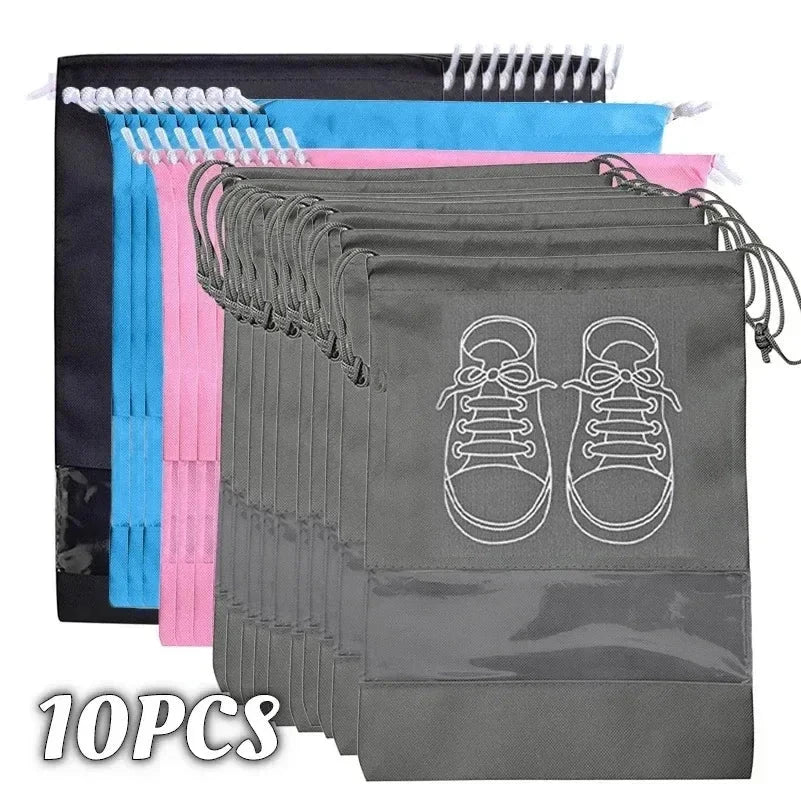 5pcs/set Shoe Storage Bag With Thickened Non-woven Fabric Strap Mouth Large Capacity Travel Waterproof Shoe Bag Moistureproof Econic Blanks