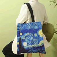 Canvas Bag Van Gogh Series Canvas Bag Oil Painting Starry Night Sunflower Apricot Flower Coffee Holder Handbag 30X35cm Econic Blanks