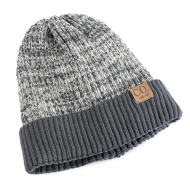 New Unisex Two-Tone Winter Hats Add Fur Lined Men And Women Fashion Warm Beanie Cap Casual Winter Knitted Hats Purest Peak