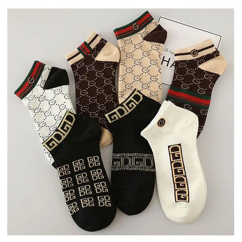 5/10/20 Pairs Winter Socks Men Short Breathable Luxury Socks Designer Brand Low-Cut Fashion Trendy Ankle Socks Geometric Pattern Quick Pick Grocers
