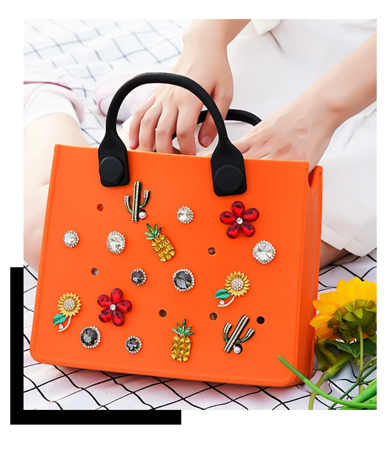 EVA Large Leather Shoulder Bag Handbag Tote Bag Storage for Women Casual Waterproof Beach Bag Hole Fit Charm Fashion Storage Bag Quick Pick Grocers