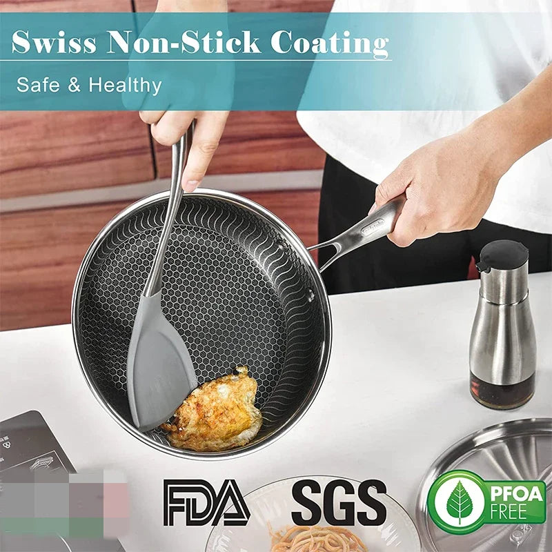 LMETJMA Stainless Steel Frying Pan Nonstick Honeycomb Fry Pan With Lid Induction Ceramic Electric Gas Cooktops Compatible KC0480 Quick Pick Grocers