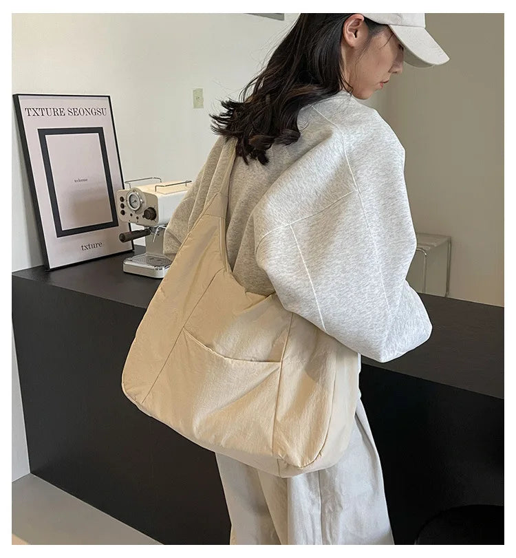 Trendy Women's Soft Cloth Shoulder Bag Solid Color Student 2026 Spring Y2k Casual Style Big Handbags Crossbody Bags for Women Quick Pick Grocers