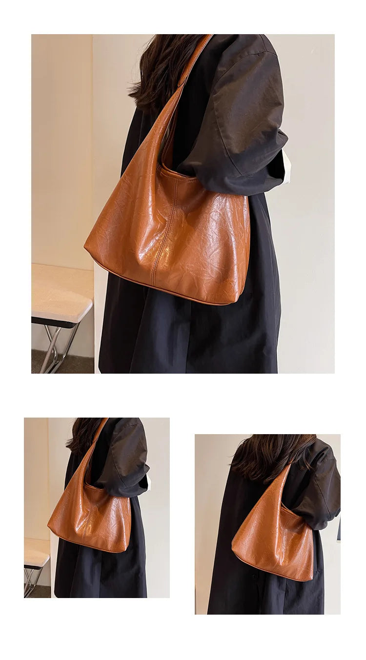 Autumn and Winter Vintage Women's Bag Large Capacity Suede Shoulder Bag Solid Color Simple Casual Commuter Bag Retro Handbags Quick Pick Grocers
