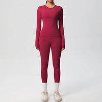 2 PCS Sportswear Yoga Set Gym Clothes Yoga Suits For Women Fitness Set Tracksuits Sports Long Sleeve Crop Top Gym Leggings Quick Pick Grocers