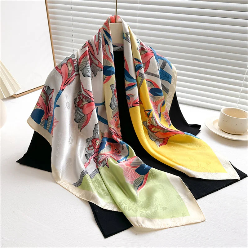 90*90Cm Square Scarf Twill Silk Feeling Women Head Shawls and Wraps Luxury Hair Tree Print Neck Scarves Hijab Bandana Pashmina Quick Pick Grocers