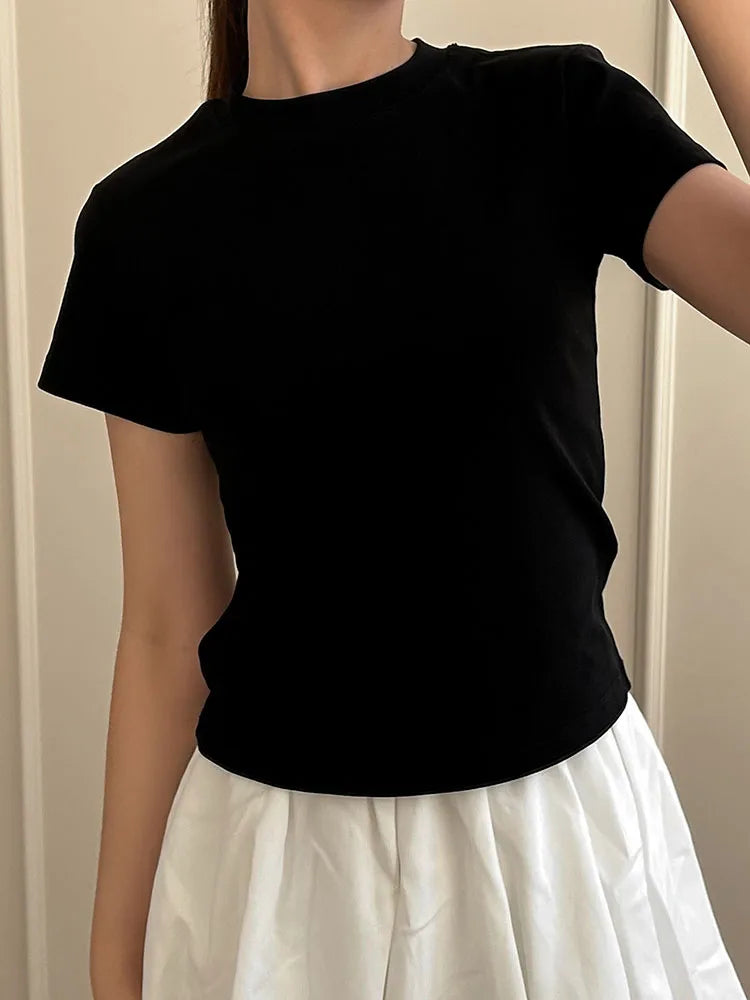 Basic T Shirts Women Cotton Slim Fit White Tops Summer Black Tees Crew Neck 100% Cotton T Shirt For Women Plain T-shirts Soft Quick Pick Grocers