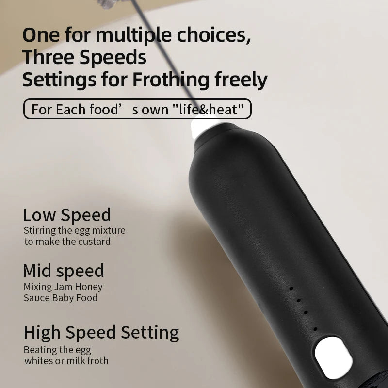 HOT  Electric Milk Frother + Egg Beater Wireless Type-C Charging 3 Speeds Mini Handheld Foam Maker Coffee Whisk Cooking Tools Quick Pick Grocers