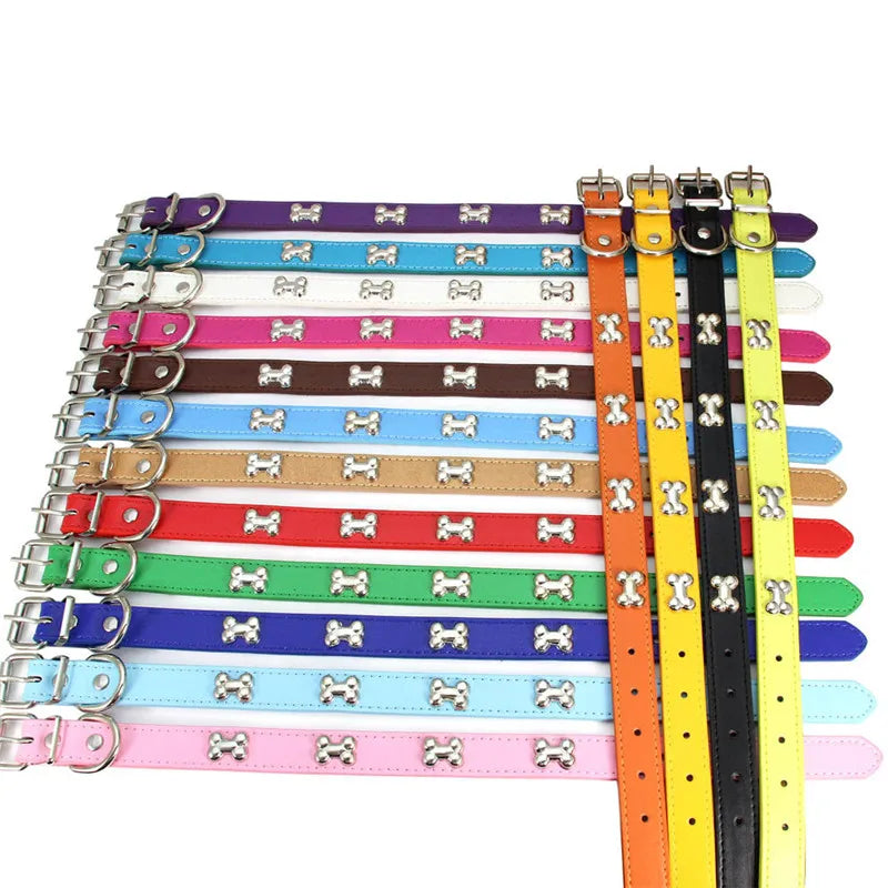 Bone Leather Durable Pet Dog Collars Puppy Pug Collars for Small Large Dog Chihuahua Cat Accessories Pet Collar for Small Dogs Quick Pick Grocers