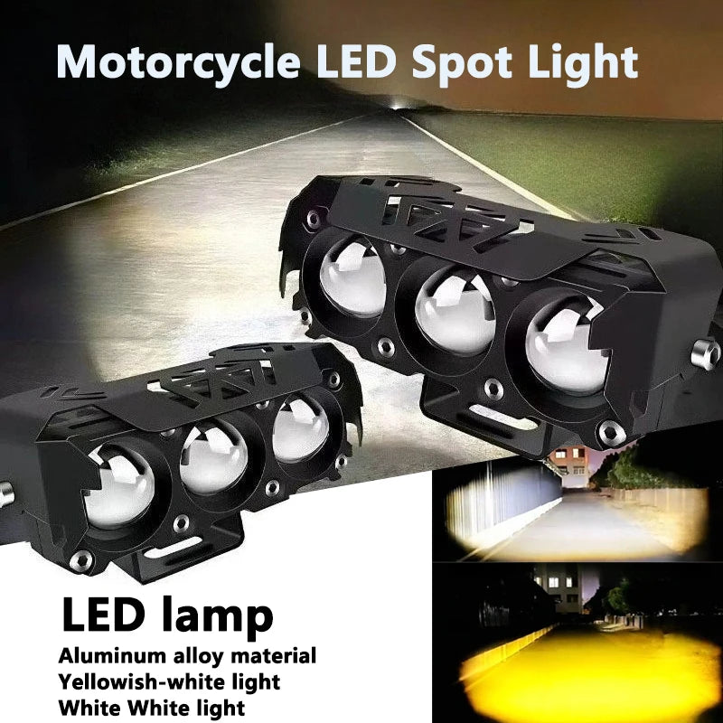 Motorcycle LED Spot Light Dual Color Hi/Low Beam Fog Lamps for Car Trucks SUV UTV 12V 24VMini Lens Headlight Driving Light