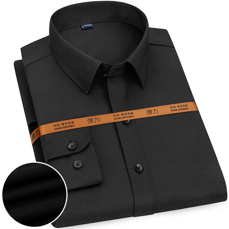 New Men's Solid Color Business Shirt Formal Fashion Thin Classic Basic Casual Slim White Long Sleeve Social Shirt Brand Clothes Quick Pick Grocers
