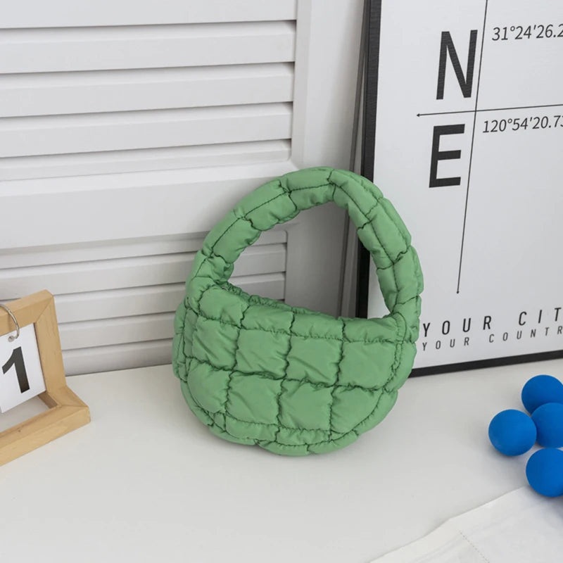 Fashion Mini Puffer Tote Bag Quilted Circle Phone Purse Elegant Purple Soft Nylon Padded Key Pouch Simple Trend Handbag Econic Blanks