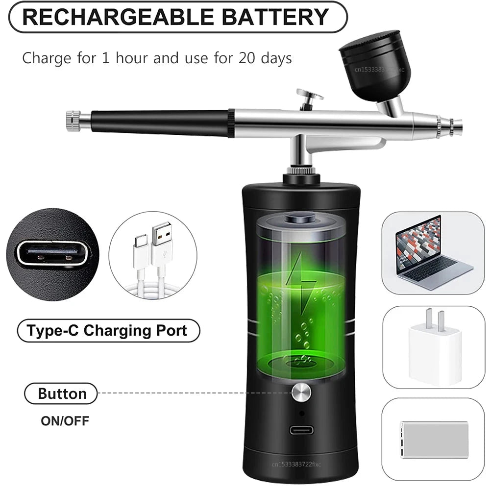 Airbrush with Compressor for Nail Painting Portable Cordless Airbrush Mini Airbrush Sprayer Gun for Nail Art Cake Painting Econic Blanks