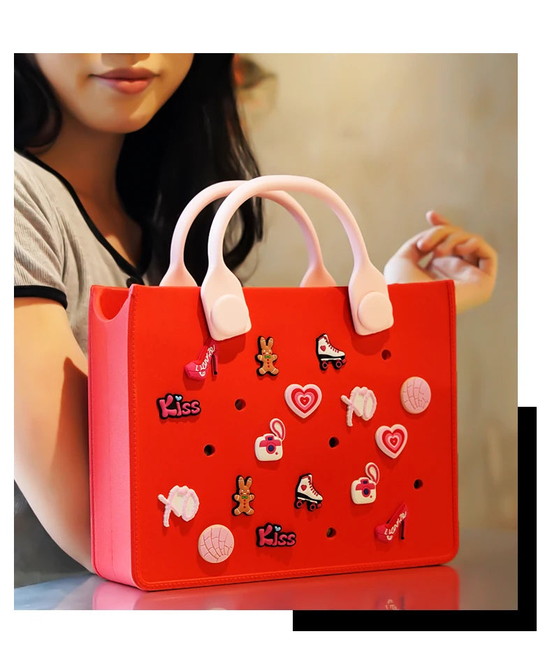 EVA Large Leather Shoulder Bag Handbag Tote Bag Storage for Women Casual Waterproof Beach Bag Hole Fit Charm Fashion Storage Bag Quick Pick Grocers
