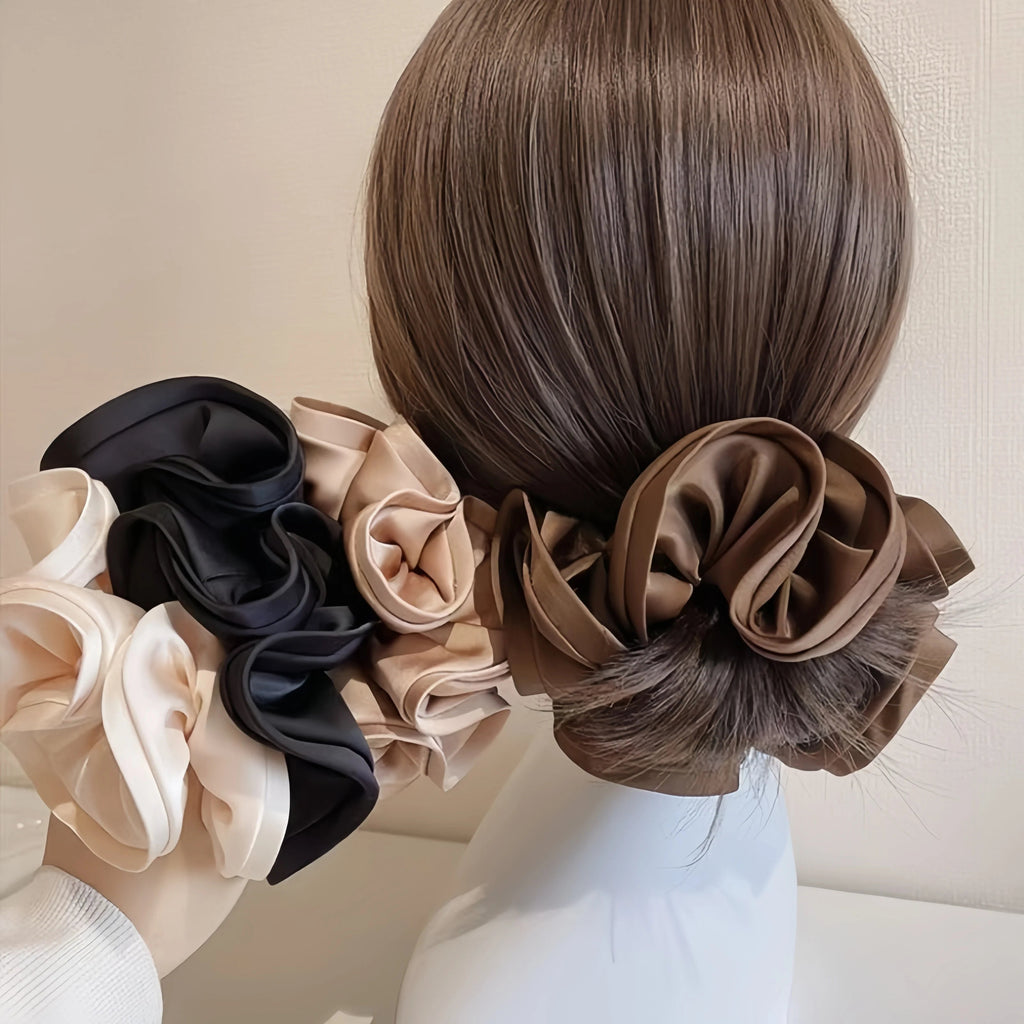 Korean Big Hair Tie Ribbon Scrunchies Satin Elastic Hair Band Bow Women Simple Temperament New Style  Ponytail Hair Accessories Quick Pick Grocers