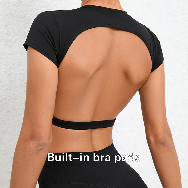 Hearuisavy Summer Sports Shirts Breathable Workout Tops Fitness Sportswear Backless Yoga Clothing Sport Crop Tops Women Gym Top Quick Pick Grocers