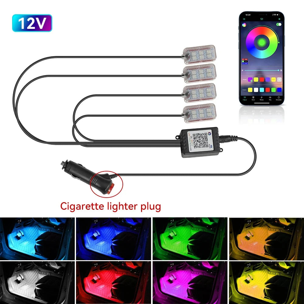 LED Car Interior Ambient Lights Foot Strip Lighting Kit Accessories Backlight Remote App Music Control Auto RGB Decorative Lamp Econic Blanks