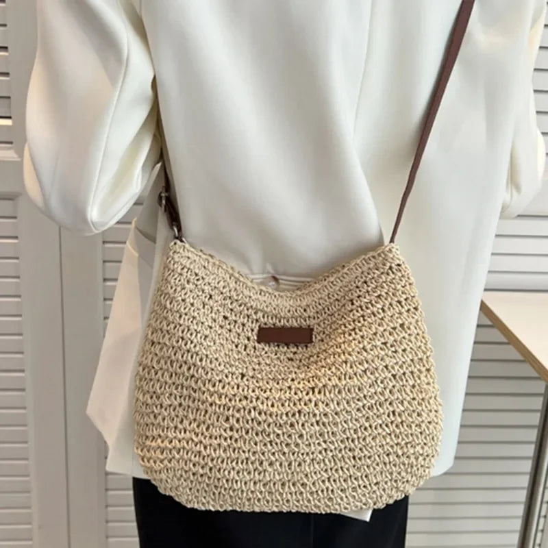 Ladies Fashion Summer Straw Crossbody Bag Women Beach Holiday Shopping Woven Shoulder Handbag Messenger Purses For Women Bags Quick Pick Grocers