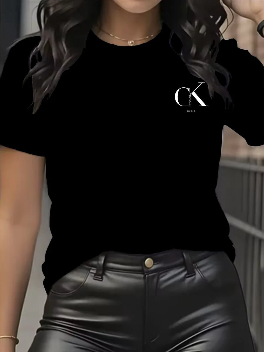 Summer luxury brand fashion cartoon letter print crew collar clothing short sleeve T-shirt  trend women's summer Y2K top Quick Pick Grocers