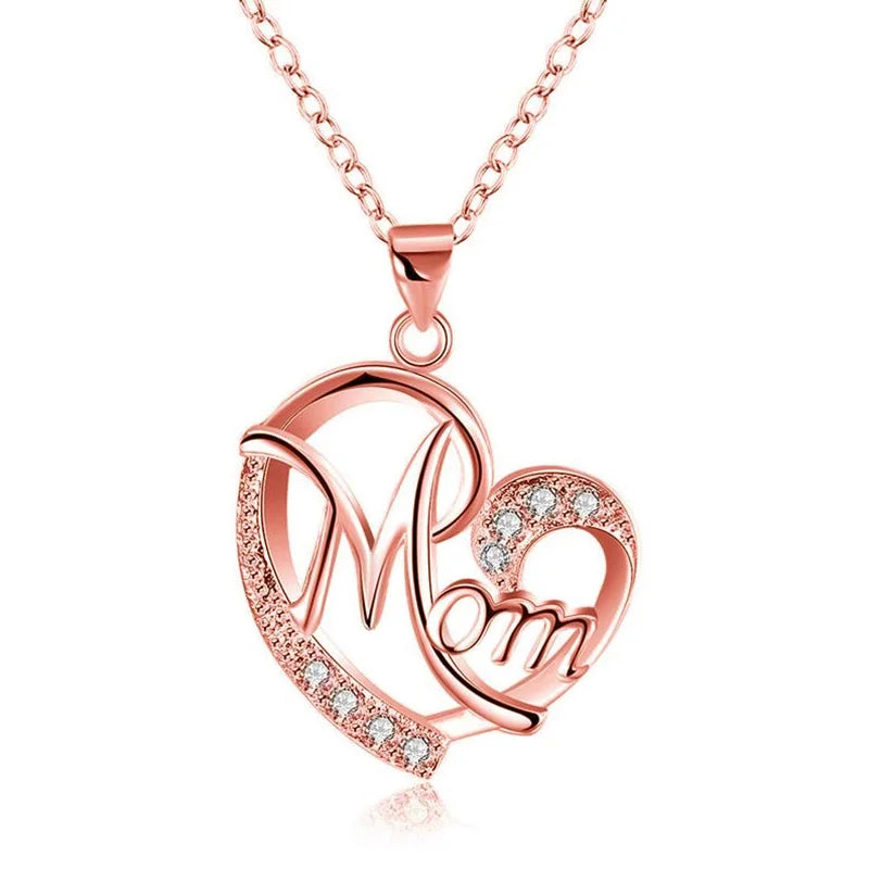 Huitan Mother's Day Necklace for Mom Luxury Trendy Craved Pendant Necklace Pink Flower Aesthetic Neck Accessories Love Jewelry Quick Pick Grocers