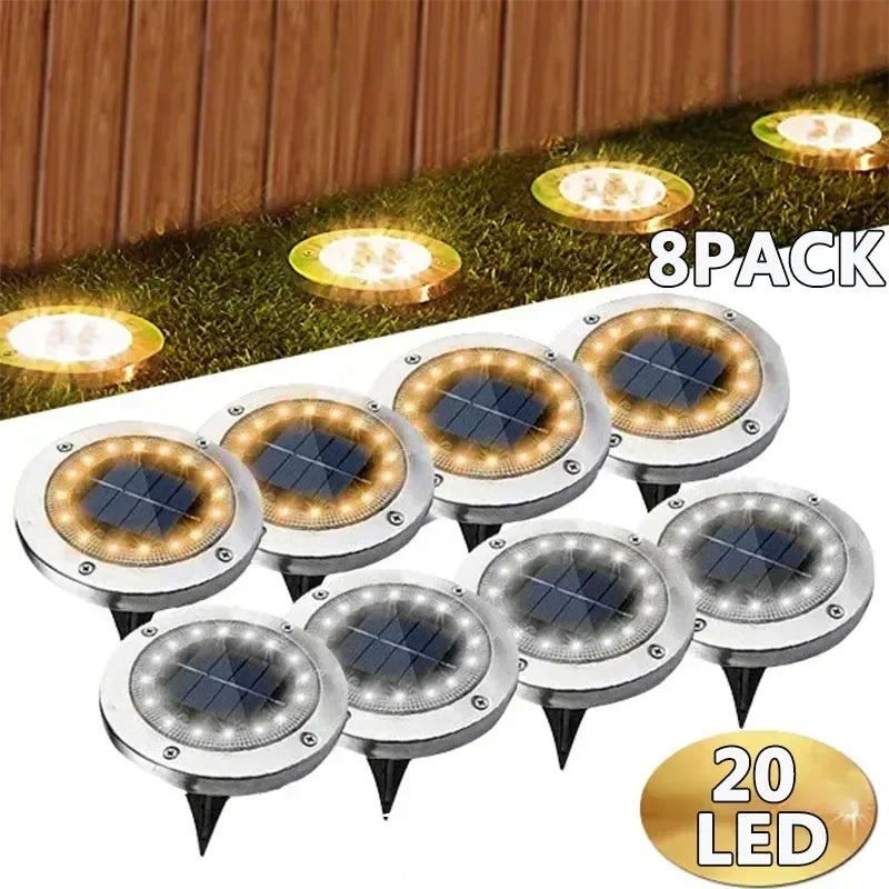 1/4/8Pcs Solar Lights Outdoor 8/20LEDs Disk Underground Lamp Spotlight Buried Solar Light for Home Garden Lawn Yard Decoration Quick Pick Grocers