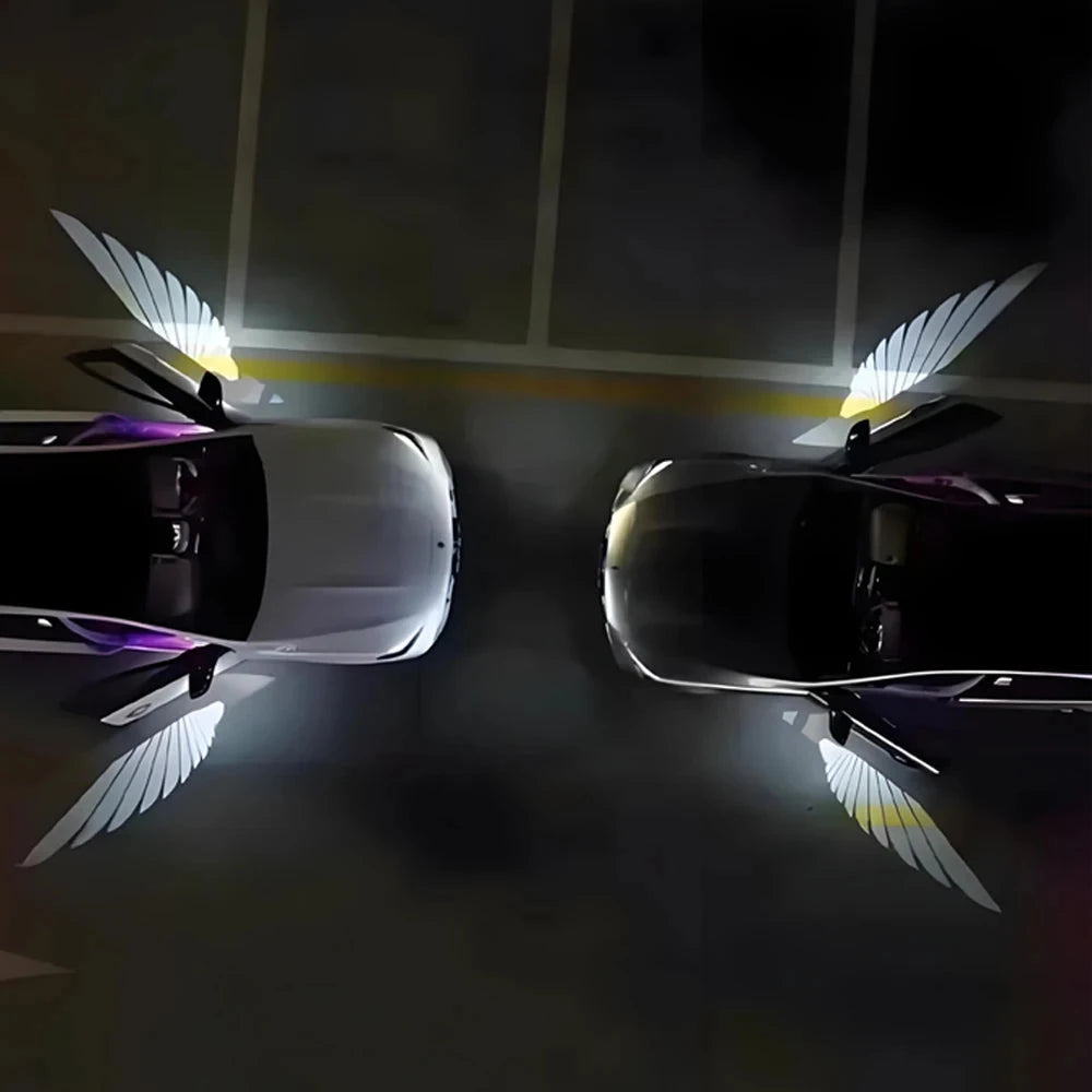 2Pcs Car Welcome Lamp Car Angel Wings Car Door LED HD Welcome Decorative Light Cars Accessories for Univers-al Vehicle Models Econic Blanks