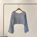 Long Sleeve Crochet Knit Top Summer Beach Bikini Cover Up Crop Pullover Wool Knitwear Blouse Women Vacation Boho Outfit Quick Pick Grocers