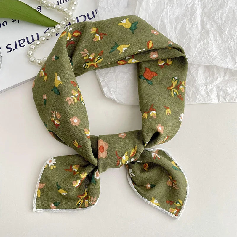 55cm Laies Headband Cotton Linen Square Scarf Women Korean College Girls Fashion Spring Autumn New Style Elegant Neck Scarves Quick Pick Grocers