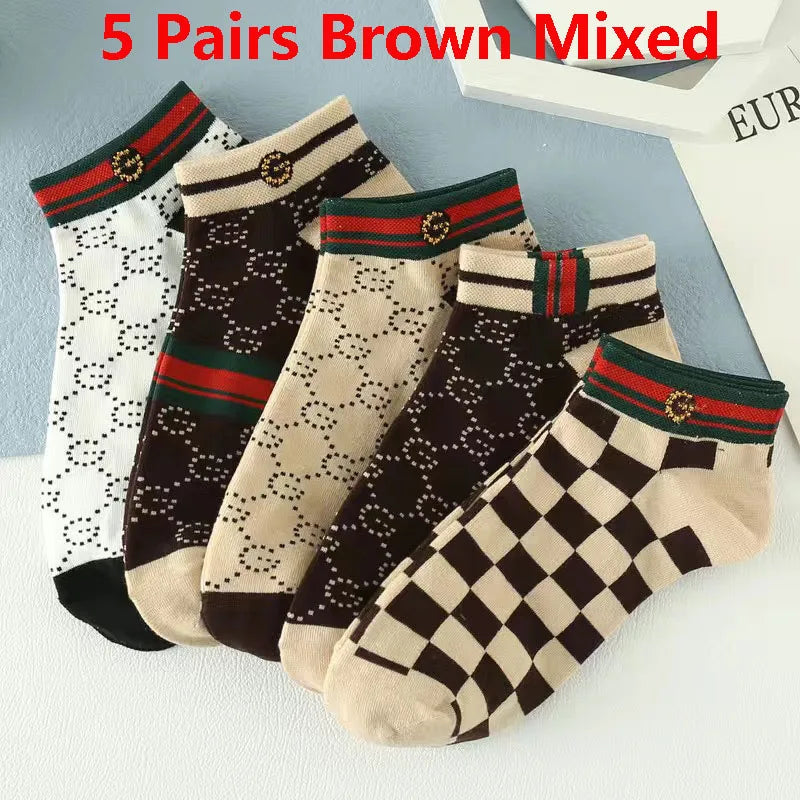 5/10/20 Pairs Winter Socks Men Short Breathable Luxury Socks Designer Brand Low-Cut Fashion Trendy Ankle Socks Geometric Pattern Quick Pick Grocers
