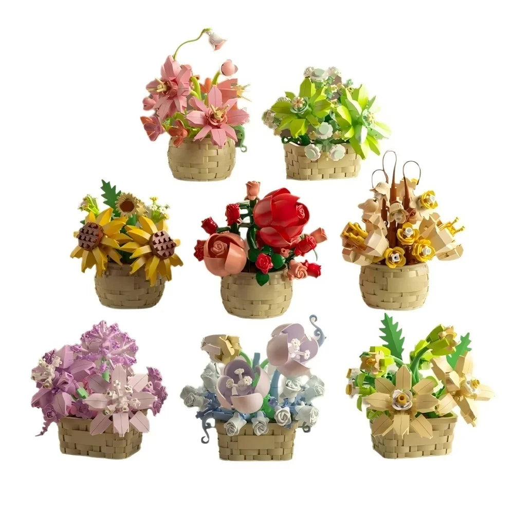 DIY Potted Plant Building Blocks Set - Rose Sunflower Succulents Bonsai Tree Romantic Garden Kids Model Bricks Toy Kit Econic Blanks