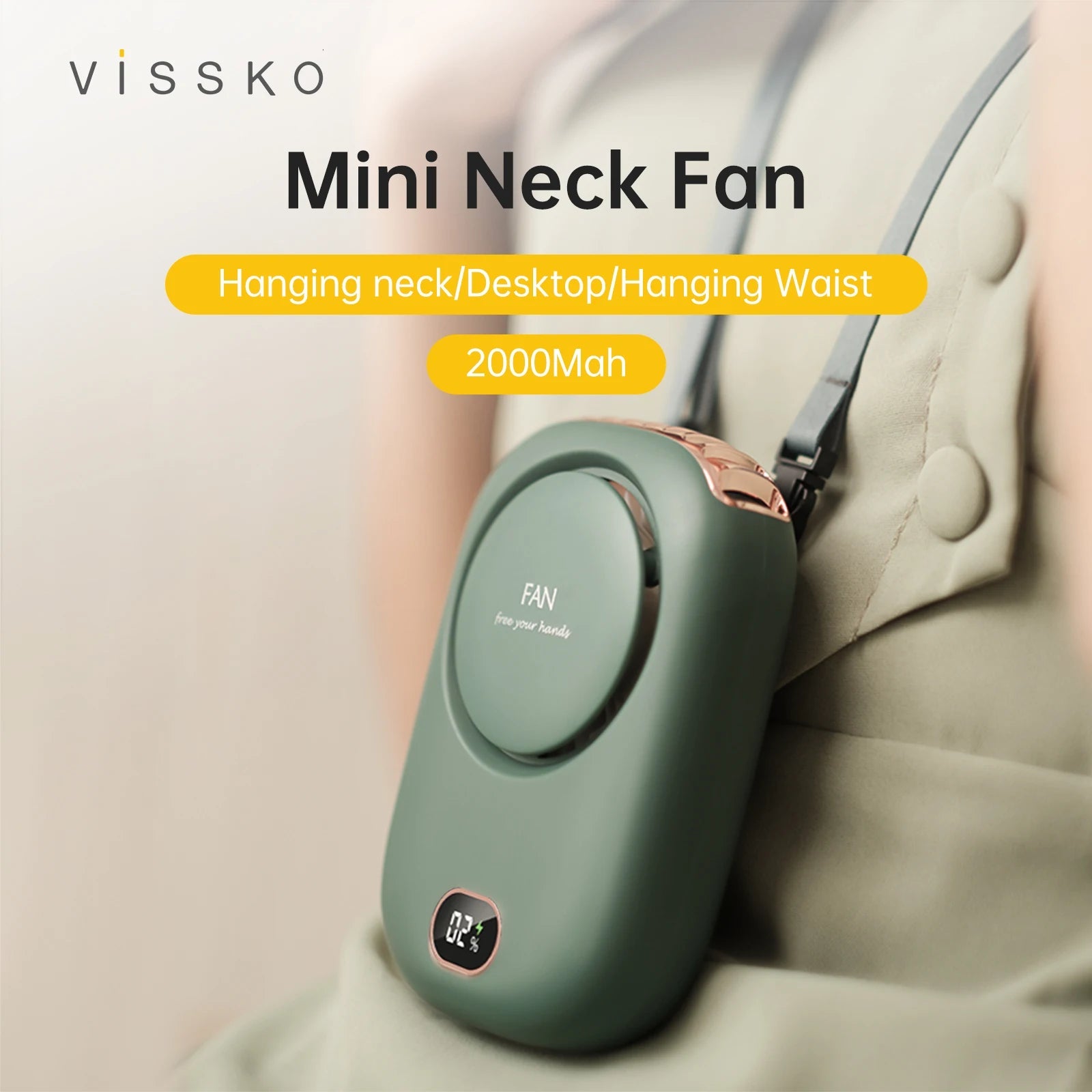 Vissko Portable Hanging Neck Fan Mini Fans with Adjustable Lanyard Bladeless USB Rechargeable Sports Cooling Fan for Kids Travel Quick Pick Grocers