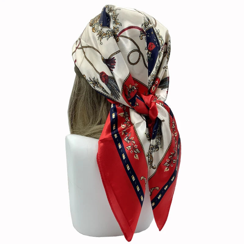 90*90cm Square Silk Scarves Women Hijab Shawls Fashion Print Kerchief Femme Head Scarf Foulard Bandana Beach Pareo Quick Pick Grocers